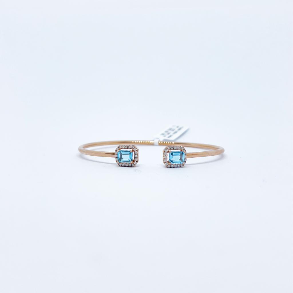 Brazalete Doble Cuadro Topacio Azul con Diamante