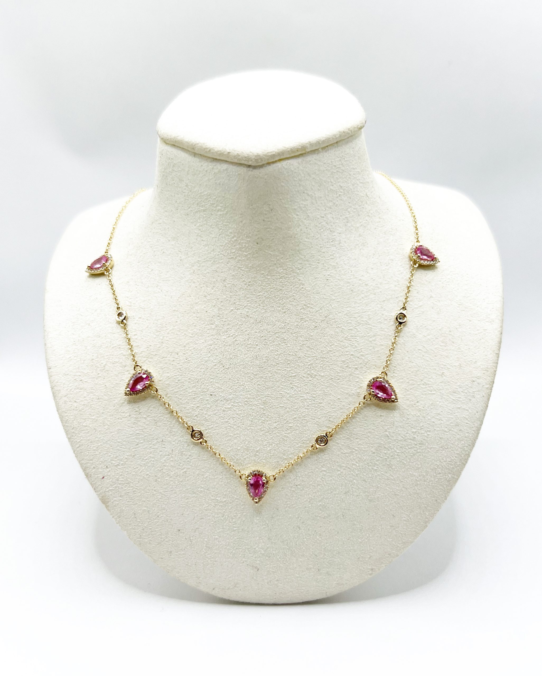 Collar 5 Gotas Zafiro Rosa con Diamantes