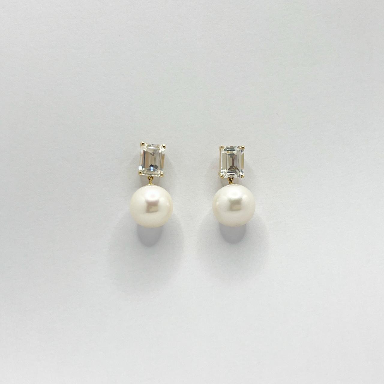 Aretes Topacio Blanco Con Perla