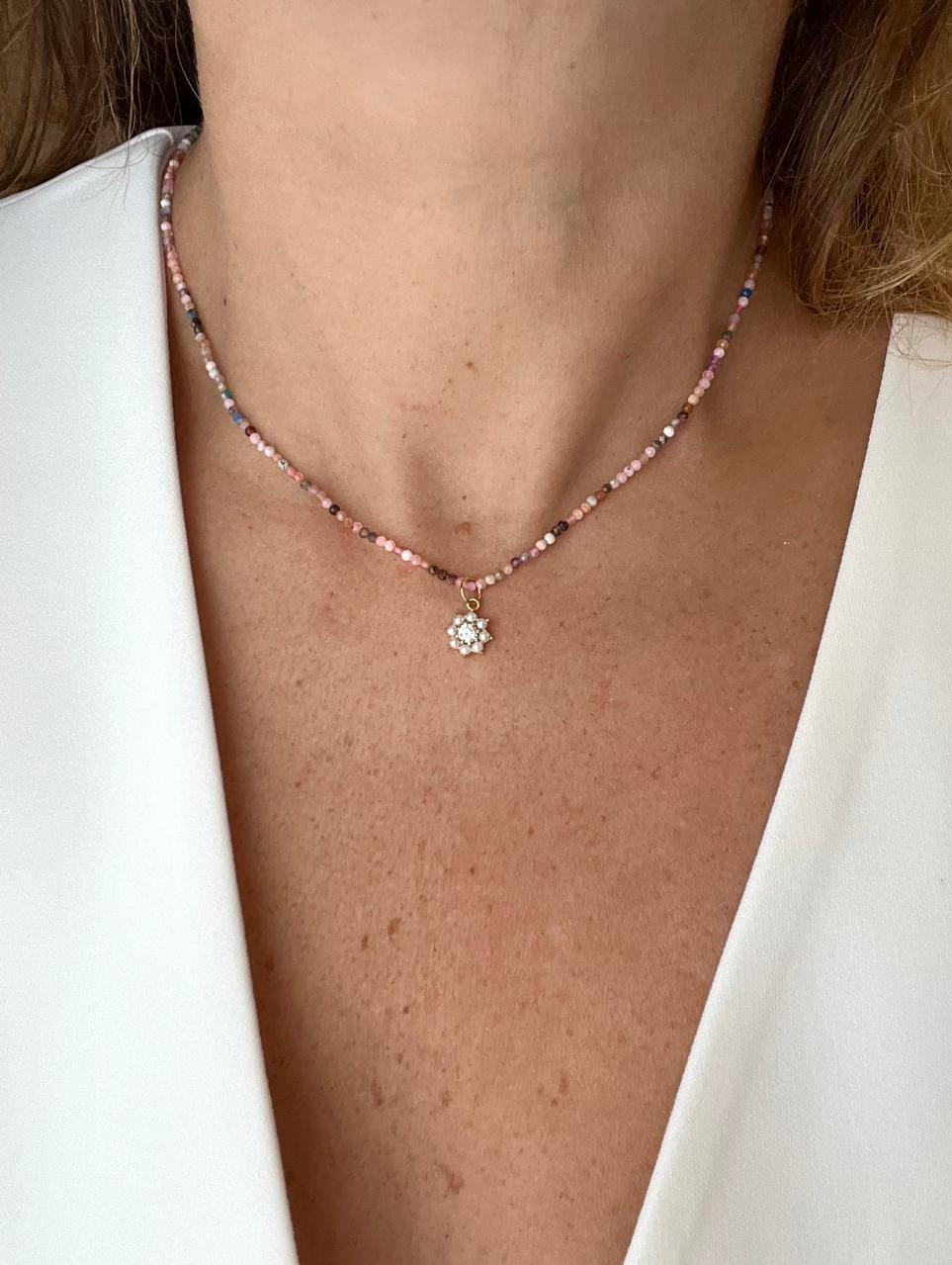 Collar Dije Flor Piedras Naturales