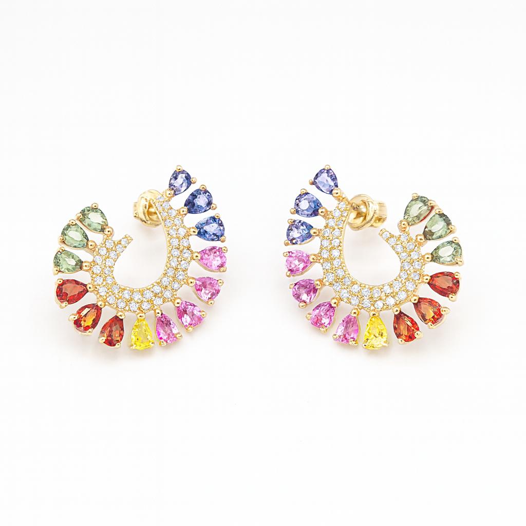 Aretes Abanico Zafiros Raimbow