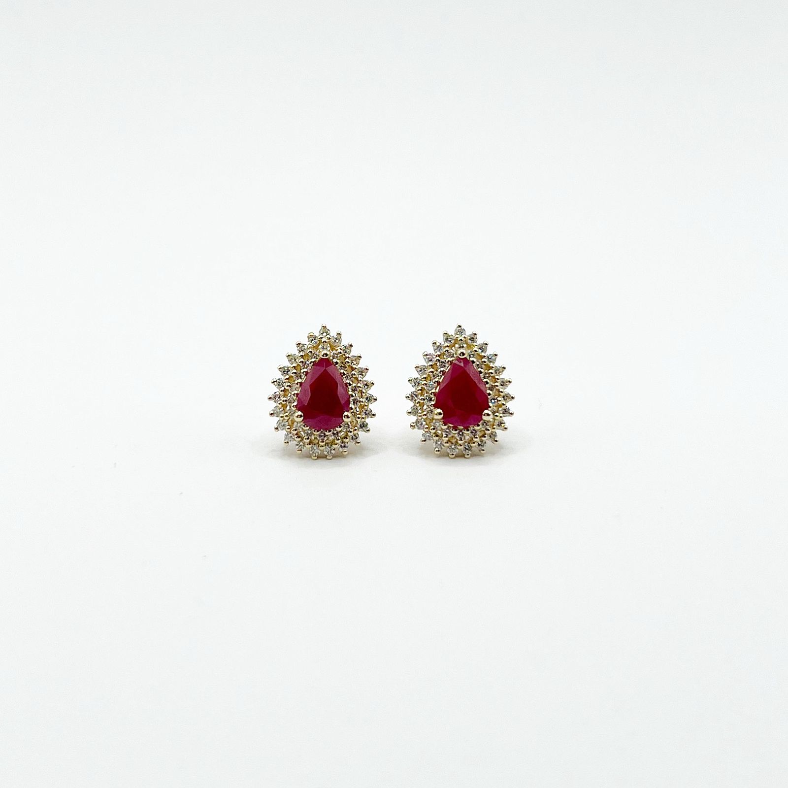 Aretes Gota Rubi Con Diamantes