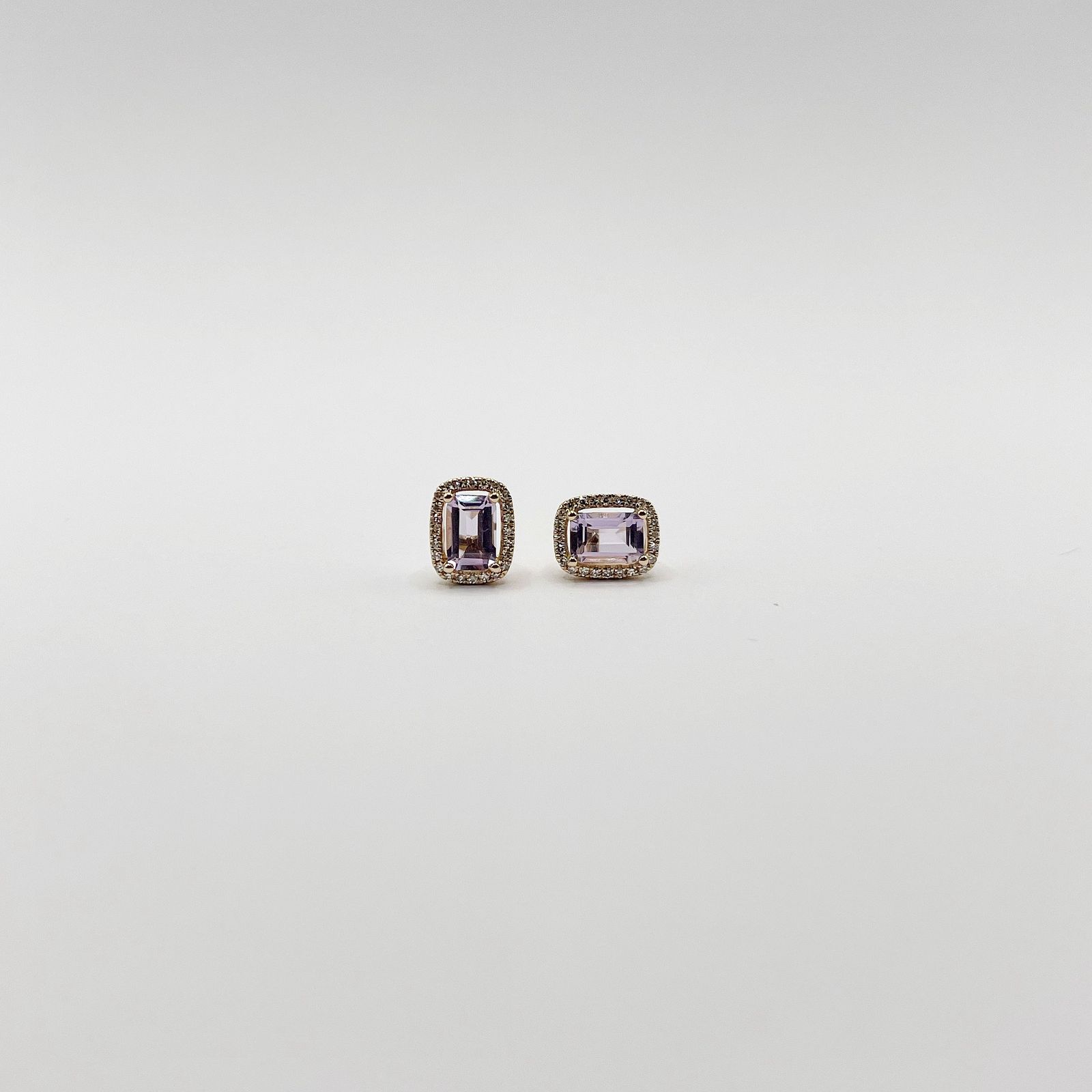 Aretes Cuadro Amatista Rosa Con Halo De Diamantes