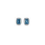 Aretes Cuadro Topacio London Blue Con Halo De Diamantes