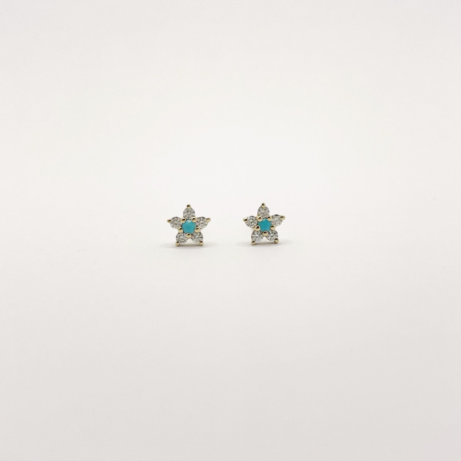 Aretes Flor De Diamantes y Turquesa