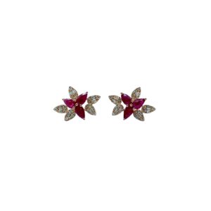Aretes Flor De Rubies y Diamantes