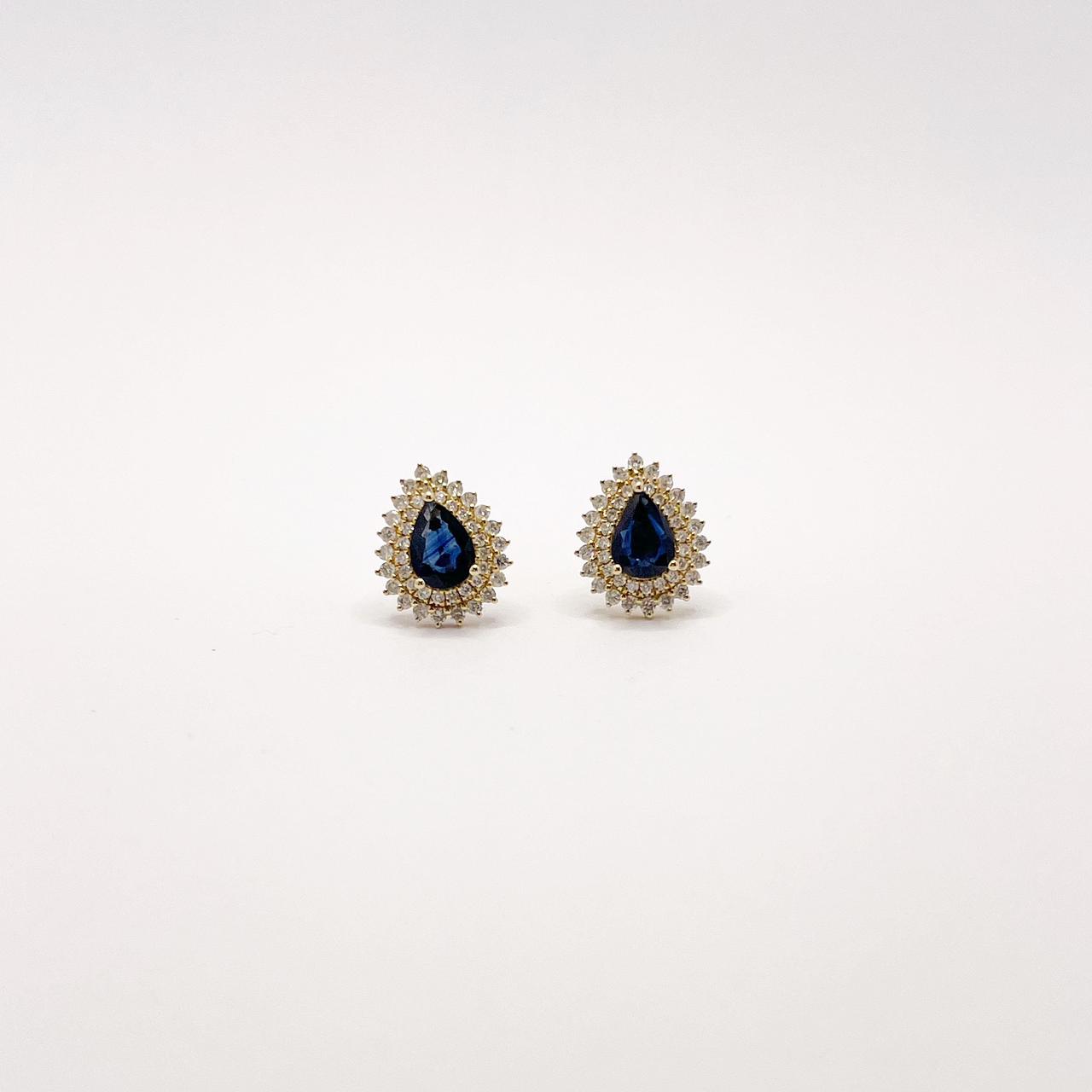 Aretes Zafiro Doble Halo De Diamantes