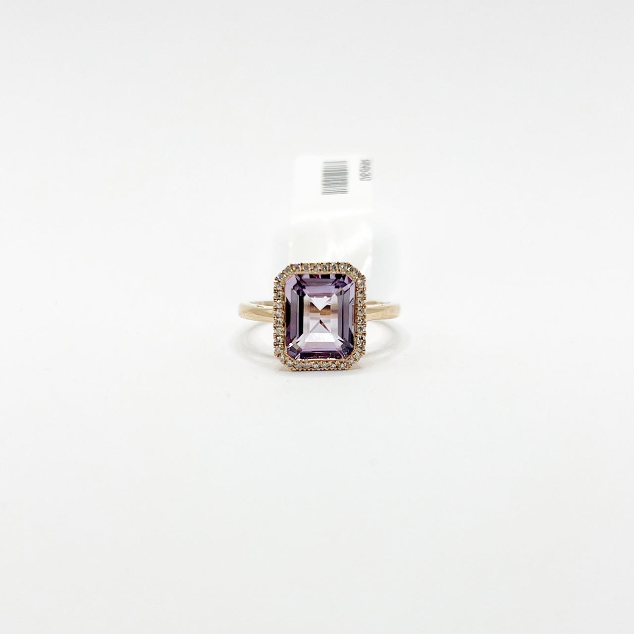 Anillo Cuadro Amatista Rosa Con Diamantes