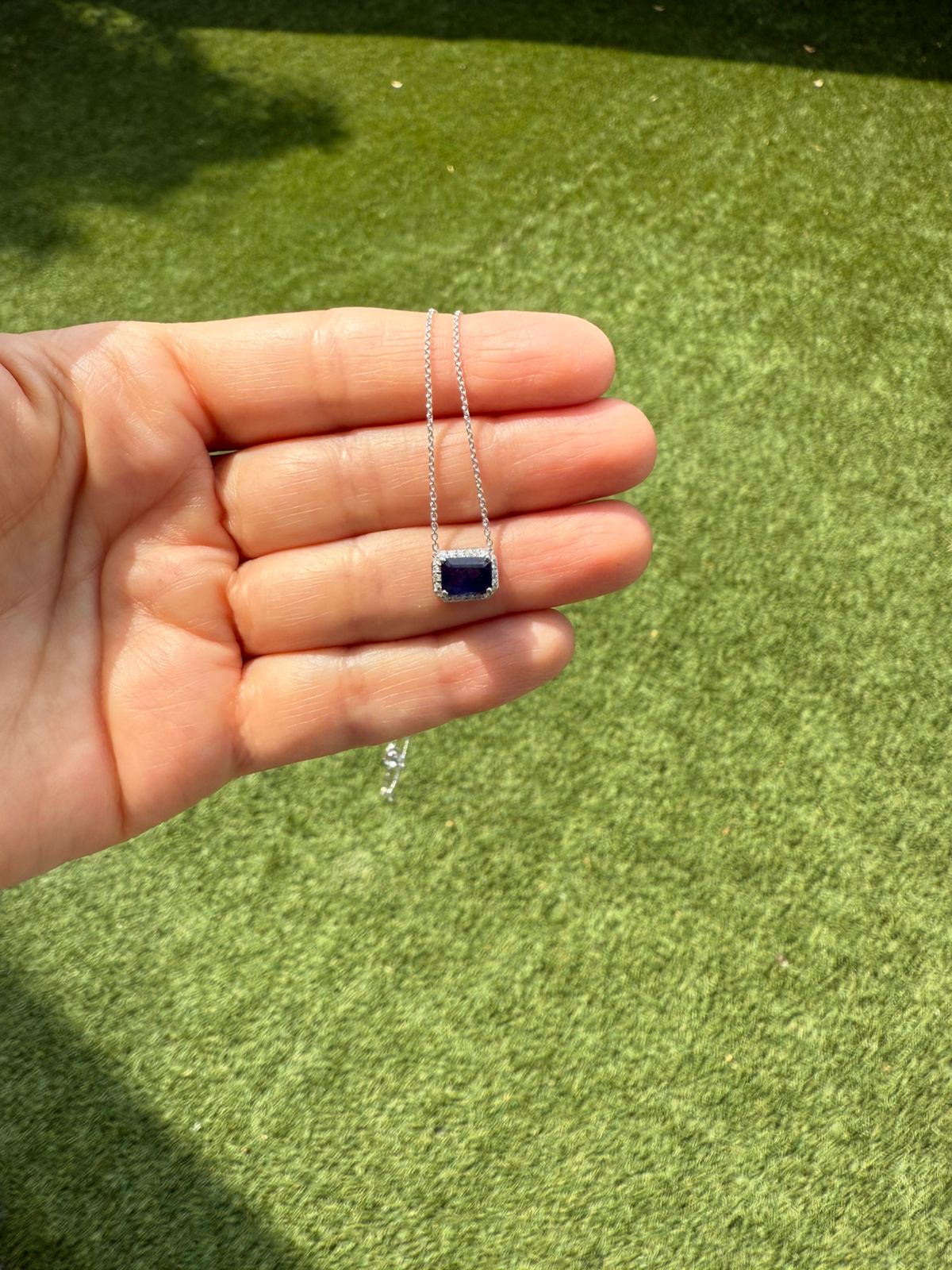 Collar Zafiro Con Halo De Diamantes