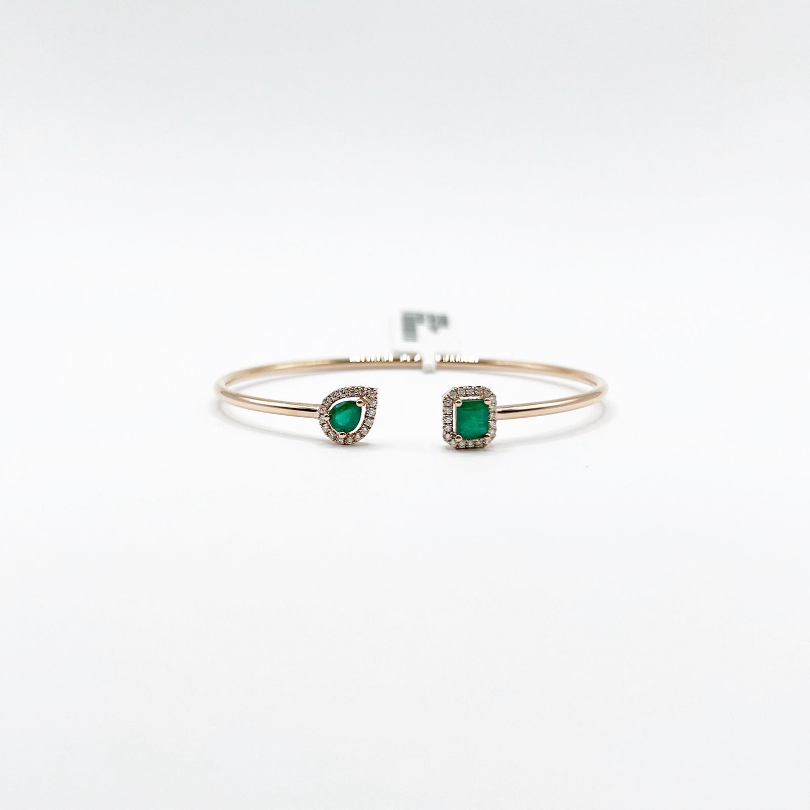 Brazalete Cuadro y Gota De Esmeralda Con Diamantes