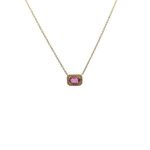 Collar Cuadro De Zafiro Rosa Con Halo De Diamantes