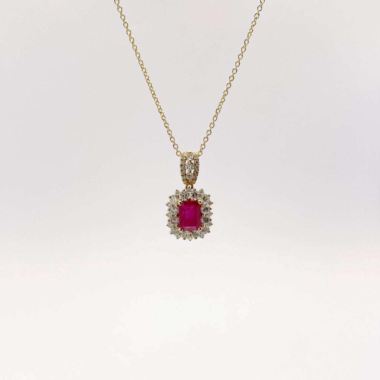 Collar Cuadro Rubi Con Diamantes