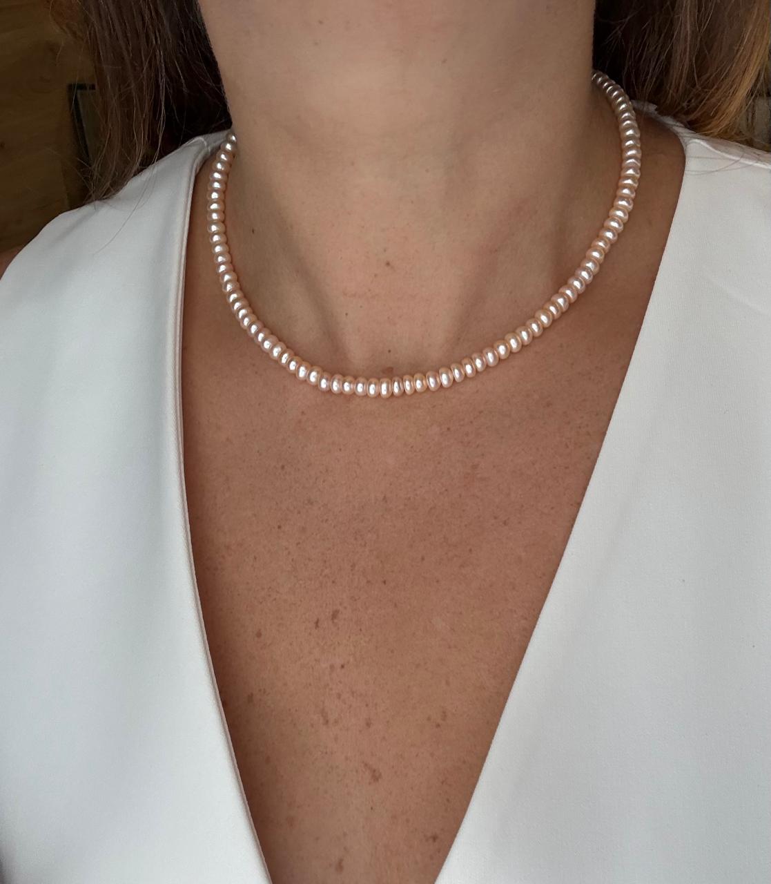 Collar De Perla Boton Broche 10K